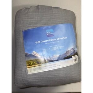 Calm Soft Cotton Gauze Queen Sheet Set Stone Grey SS000456D-GRY 4 Piece